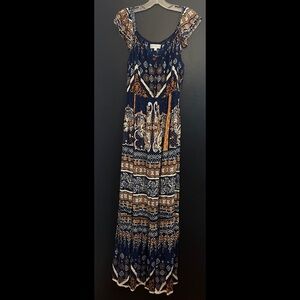 alter’d state Navy and Tan Maxi Dress with Paisley Print